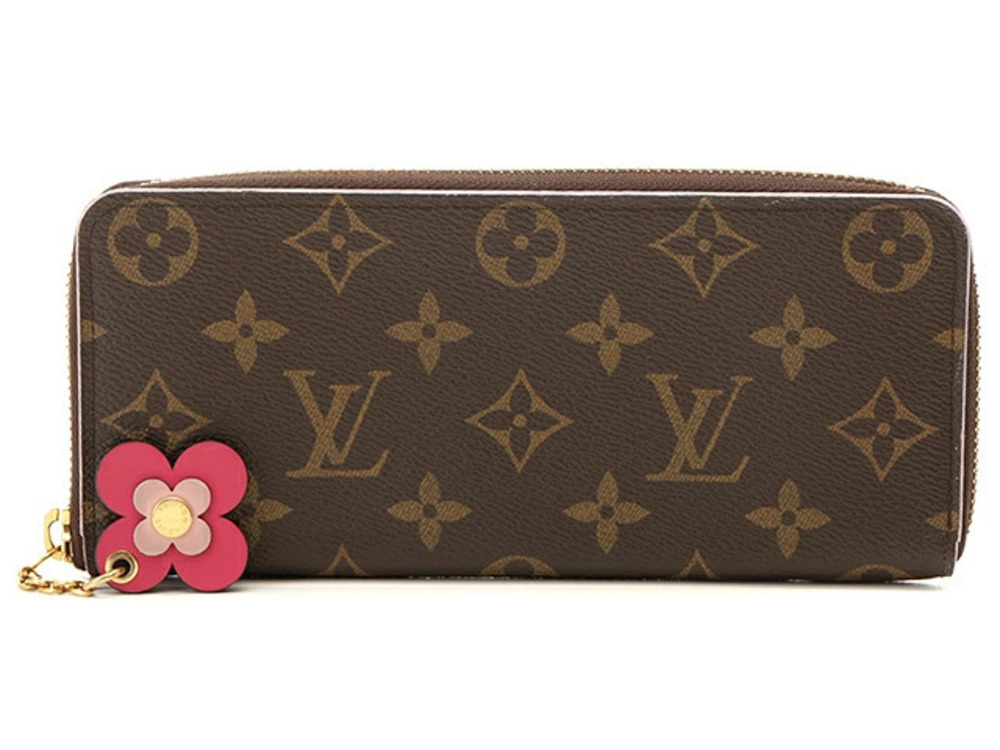 LOUIS VUITTON Portefeuille Clemence Flower Charm Monogram Hot Pink